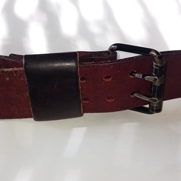 Vintage thick leather belt w Double Prong Buckle. Premium full leather 1.75" - Picture 7 of 10